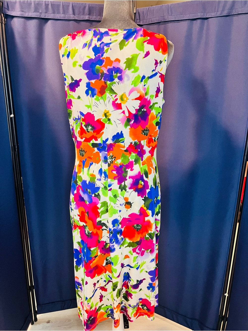 Lauren Ralph Lauren Floral Scoop Neck Dress - White, Blue, Green, Pink, Orange - Picture 7 of 9